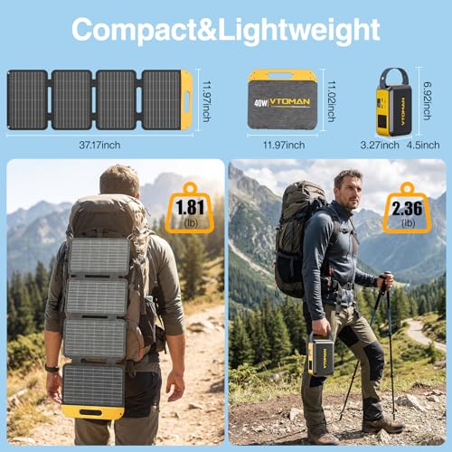 Image of VTOMAN Jump 100 Portable Power Station with 40W Foldable Solar Panel | 88.8Wh LiFePO4 Battery 100W AC Solar Generator Kit for Outdoor Camping, Hiking, Cycling, Backpacking, Road Trips