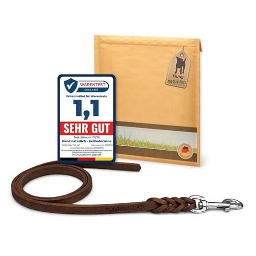 hund-natuerlich Fettlederleine braun 8mm, geflochten mit Chrom Haken, Lederleine für Hunde (135cm x 8mm ohne Handschlaufe)