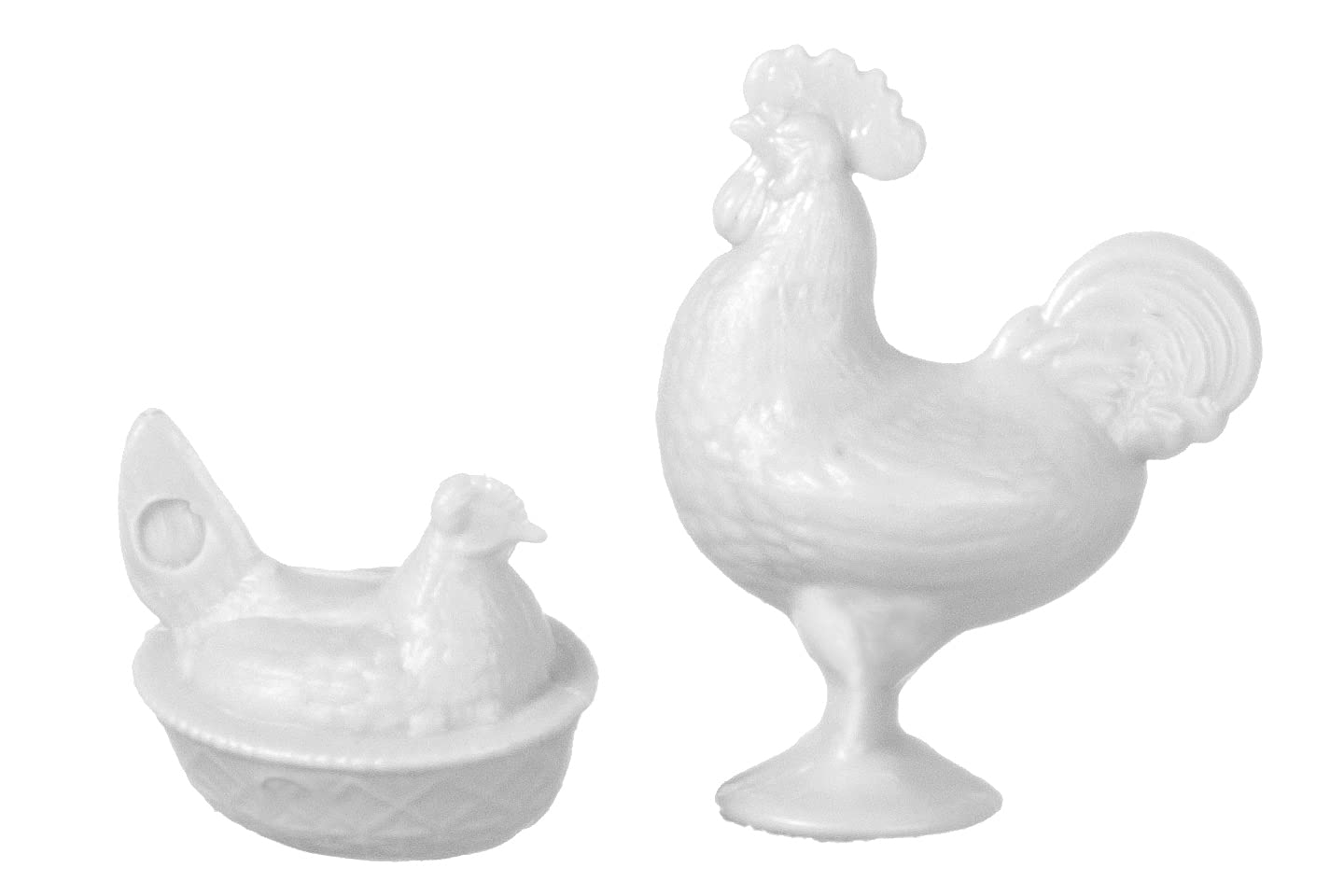 Dollhouse Miniature Chrysnbon Rooster and Nesting Hen in White