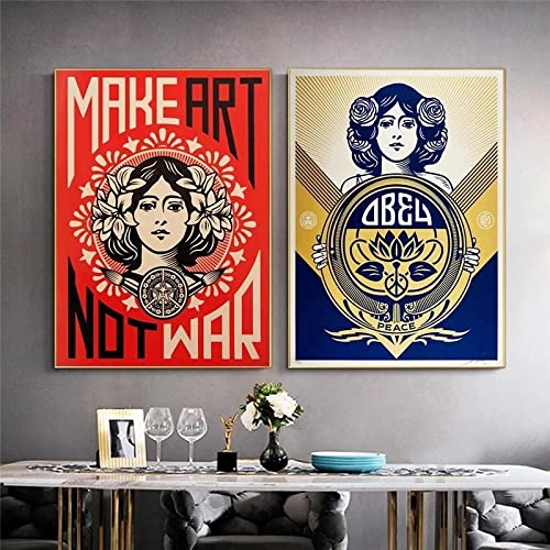 Impression sur Toile Yooyu Make Art Not War OBEY Peinture Shepard Fairey 40x60cm x2 Sans Cadre