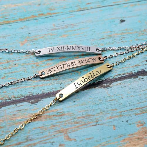 Personalized Coordinates Bar Bracelet Custom Engraved Dainty Jewelry for Her in Gold Rose Gold White Gold Ideal for Friendship Graduation Bridesmaid Gift For Mothers Bridesmaid & Anniversary4