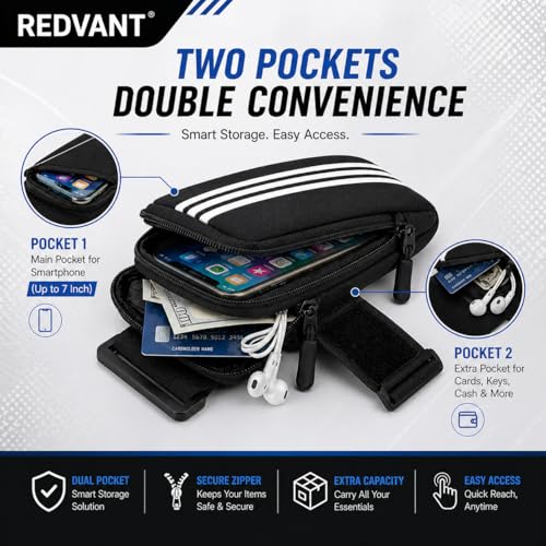 Image of Armband for Smartphone Up to 7 Inch Display | Running Mobile Holder with Dual Pockets | Waterproof, Sweatproof & Adjustable Arm Band for Gym, Cycling, Workout (Black)