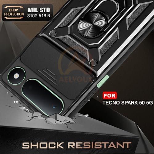 Image of Armor Bumper Back Cover Case for Tecno Spark 50 5G | Rotating Camera Cover, Ring Holder & Kickstand | Heavy Duty & 360 Degree Protection Back Cover (Black)