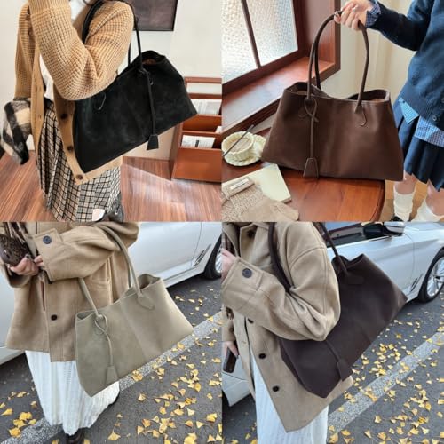 Faux Suede Retro Slouchy Shoulder Bag for Women, Stylish Large Capacity Underarm Bag, Casual Patchwork Hobo Handbag3