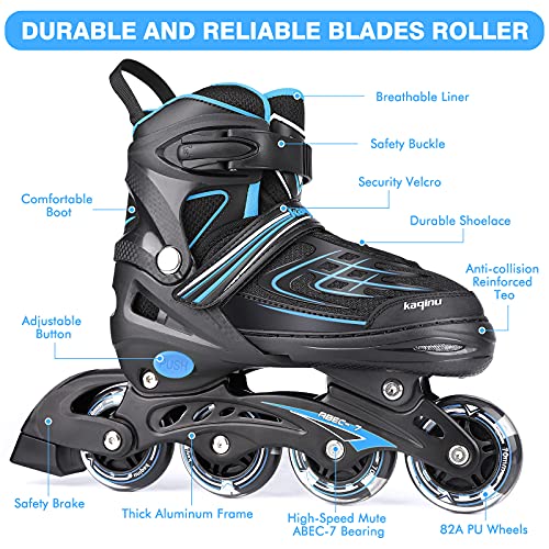 Kaqinu Adjustable Inline Skates, Outdoor Roller Blades Skates With Full Illuminating Wheels For Women, Kids, Girls And Boys (Blue, L) #TOP2