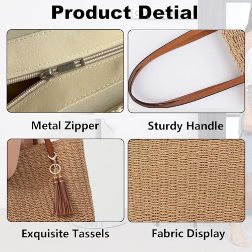 Bolso tote grande de paja para mujer miniatura 4