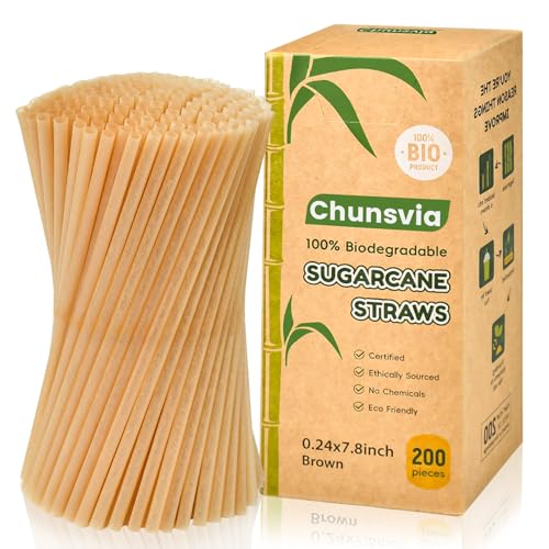 Pitillos Compostables de Caña de Azúcar 7.8 Pulgadas 200 Unidades