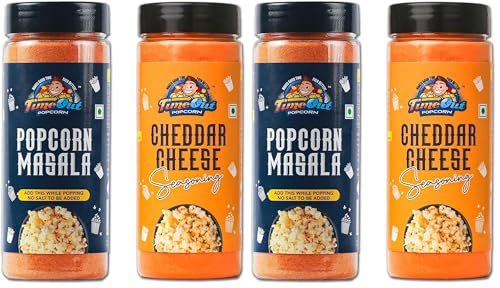 Image of TimeOut Popcorn Cheddar Cheese and Popcorn Masala Seasoning, Multi-Purpose Powder, Popcorn and Snacks Flavoring,Pack of 4, 100g Each
