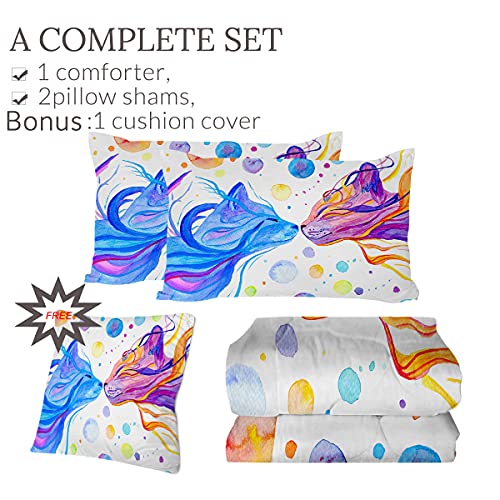Sleepwish Watercolor Cats Comforter Set, All Season Duvet Insert Full, Blue Purple Cat Soft Microfiber Filled Comforter, 4 Pcs Lightweight Reversible Bedding Sets For Her Him #TOP2