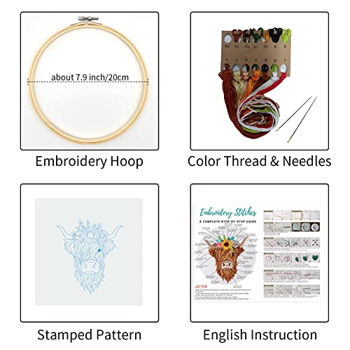Image of Louise Maelys Animal Embroidery Kits for Beginners with Highland Cow Pattern,Adults Starter Cross Stitch Kit DIY Needlepoint