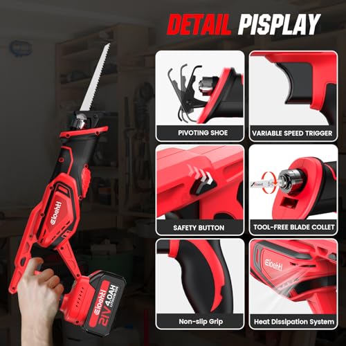 Brushless Cordless Reciprocating Saw – 3300 SPM, Dual 21V 4.0Ah Batteries & Fast Charger, 8-Piece Bi-Metal/Wood Blade Kit, Low-Noise Lightweight for Wood, Metal, PVC & Pruning (Carry Case Set) - image 7