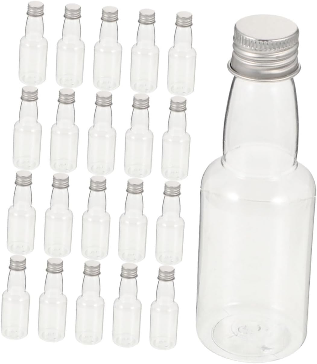 Plastic Juice Bottles Reusable Beverage Containers 25 Pack with Caps, 50ml