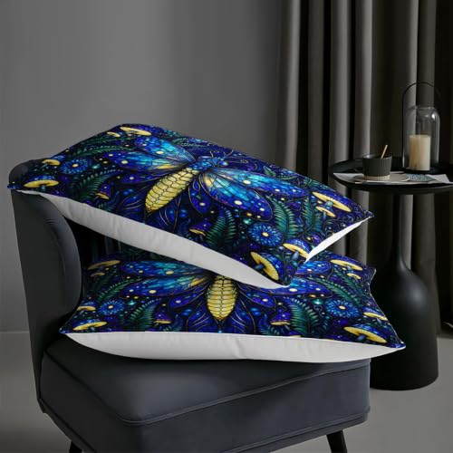 Image of AILONEN Full Comforter Set 3 Piece, Blue Firefly Mushroom 3D Printed Bedding with 2 Pillowcases, Soft Breathable Microfiber Celestial Decor for Guest Room
