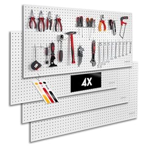 Pegboard 4 St. Werkzeugwand aus Holz (MDF) 120 x 60 x 0,5 cm - Lochung Ø7 mm Lochabstand 25,4 mm - weiß lackiert - Made in Germany