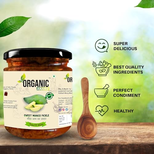 Image of Organic Anand Pure & Natural Less Sweet Mango Pickle (Mitha Aam ka achar) Jaggery Mango Pickle,Homemade Achar, No Artificial Preservatives & Colors (500Gm)