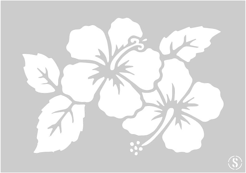 Hibiscus Flowers with Leaves Reusable Stencil - Size Extra Small (A5) (10281XS)