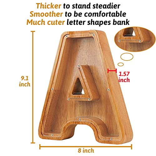 Image of Piggy Bank for Kids, Boys, Girls, Large Personalized Wooden Letter Piggy Bank with Cut Out Design, Alphabet Letter Coin Banks, Money Savings Box, Wooden Bench for Kids Creative