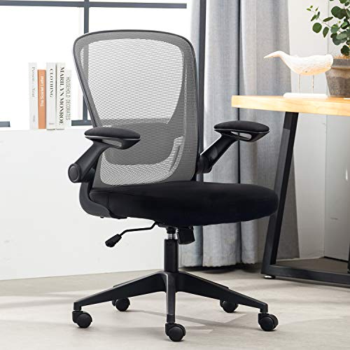 Home Office Chair,Ergonomic Desk Chair,Mesh Computer Chair Mid Back Comfort Chairs With Lumbar Support And Flip-Up Arms,Grey #TOP26