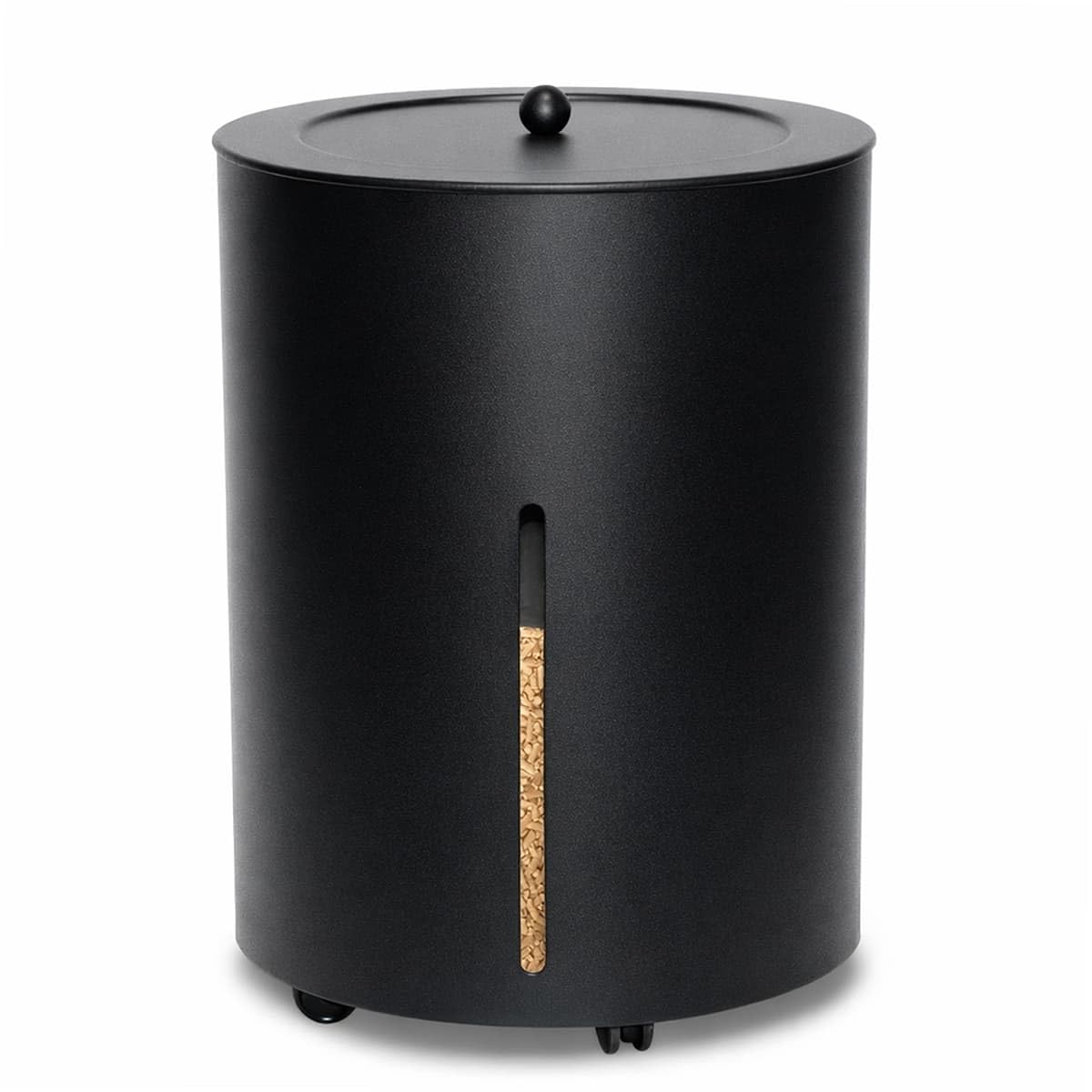 MS Beschläge Contenitore per pellet con rotelle, rotondo, ø 38 cm, nero, rivestito in metallo, altezza 50 cm