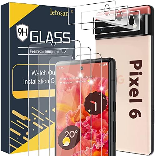 [3+3 Pack] Glass Screen Protector for Google Pixel 6 5G, 9H Tempered Glass, Ultrasonic Fingerprint Compatible,HD Clear Case Friendly for Google Pixel 6 Glass Screen Protector