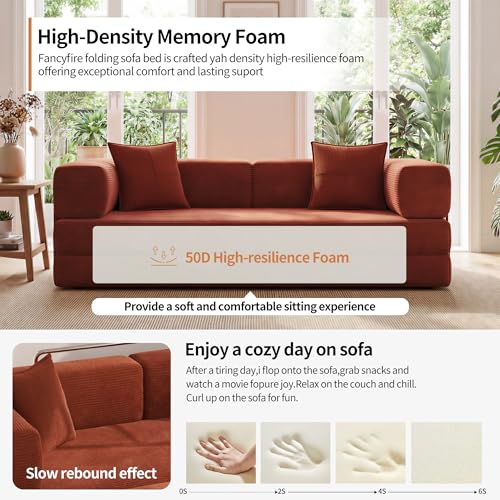 78.8" Convertible Sofa Bed with Armrest Pillow, 4-in-1 Sleeper Couch Bed for Livingroom, Modular Corduroy Boneless couches, No Assembly (Orange) - Image 5