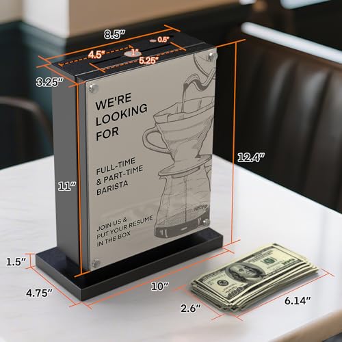 Image of Suggestion Box with Slot and Lock-Wall Mount Option, Metal Ballot Box with Acrylic Panel for Voting, Black Donation Case with Key Drop Slot and Safe Lock for Fundraising, Hotel and Office Use