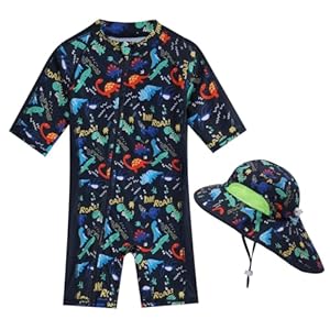 Baby Boy Swimsuit Rash Guard Shirts Toddler Boy Swimwear Sun Protection Infant One Piece Bathing Suit with Sun Hat