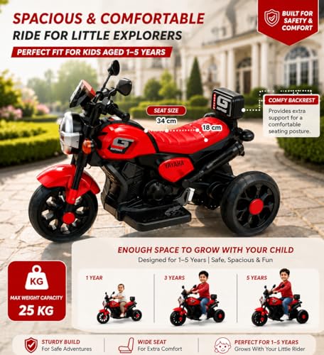 Image of Kawaii Kids 6V Battery Operated Ride-On Bike with Music & LED Lights, Red