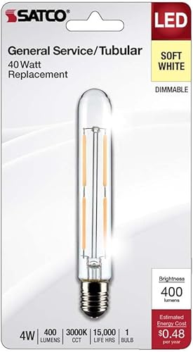 Miniatura 2 de Satco Bombilla de salida tubular con base de tornillo intermedia 21860-4T6.5/LED/CL/930/120V/E17/1CD (S21860)
