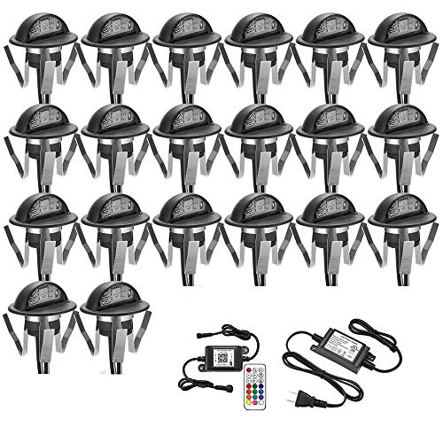 WiFi Wireless Recessed LED Deck Lighting Kit, FVTLED Pack of 20 Smart Phone APP Controlled Φ1.38" Half Moon In Ground Outdoor Landscape LED RGB Lights Working with Android & iOS Alexa Echo, Black