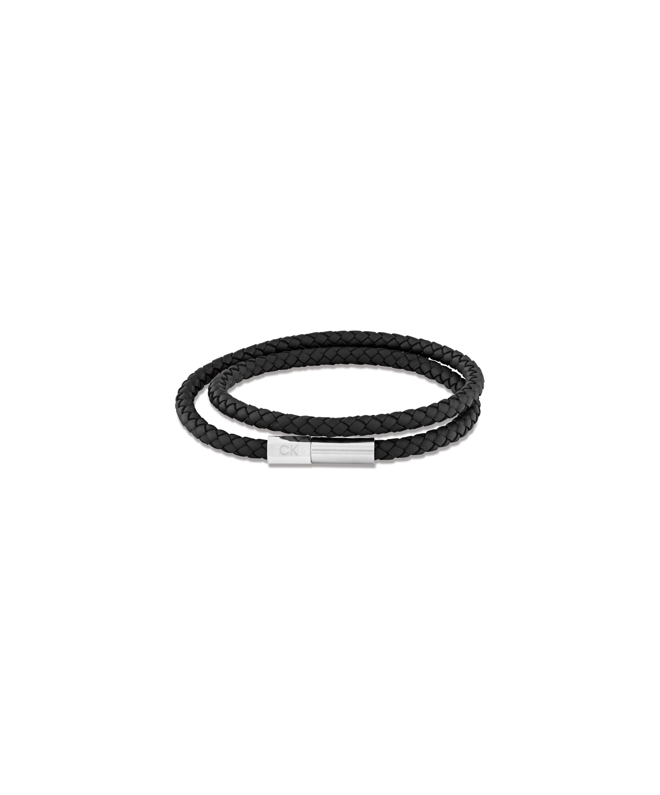 Calvin Klein Men's INDUSTRIAL FACETS Collection Bracelet with Double-Wrap Braided Black Leather - 35100042