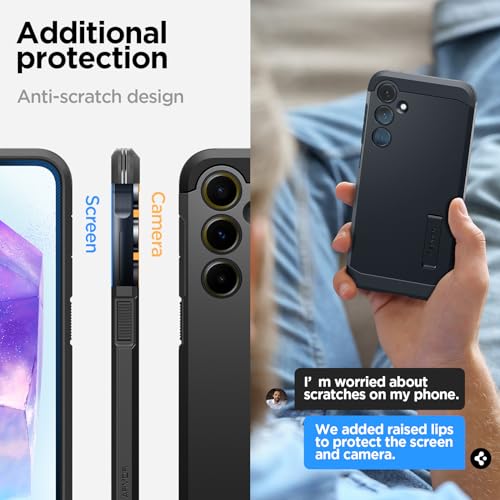 Image of Spigen Tough Armor | Samsung Galaxy A55 5G Case [Kickstand] [Air Cushion Protection] Galaxy A55 5G Back Cover | TPU+PC - Black