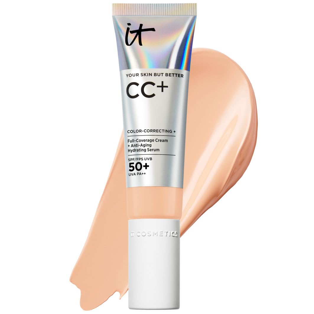 IT Cosmetics Your Skin But Better CC Cream LSF 50+, 32 ml, Hochpigmentierte Mehrzweck-Creme mit LSF 50, Getönte Anti-Aging-Tagescreme, Foundation, Concealer & Pflege in einem, Farbton Light Medium