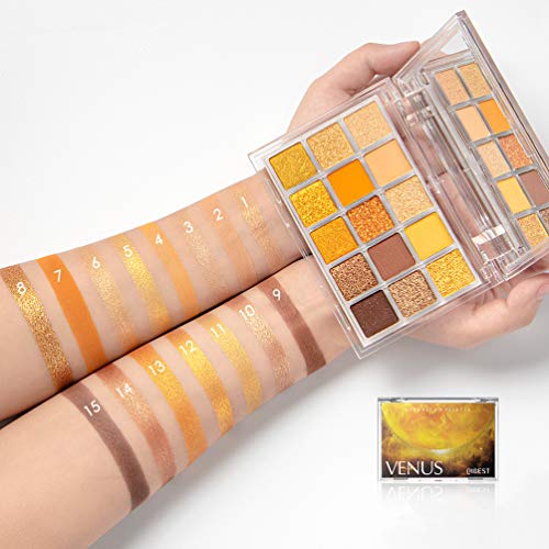 Gold Eyeshadow Palette Matte Glitter, 15 Golden Neutral Shades-Highly Pigmented Makeup Palettes Naked Warm Cosmetic Eye Shadow, Natural Velvet Texture Eyeshadows