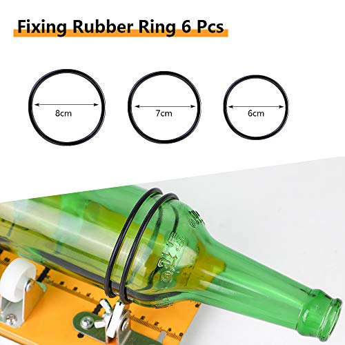 Glass Bottle Cutter Accessories Kit 15 Pack, Includes 4 pcs Blades + 5 pcs Sandpaper + 6 pcs Fixing Rubber Rings in 3 Sizes for Glass Bottle Cutter DIY Craft Project