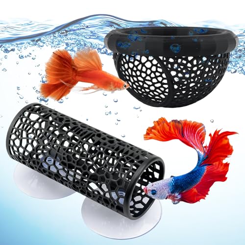 Notoke Lot de 2 grottes décoratives pour poissons Betta, cachette de crevettes, décoration d'aquarium sûre et non toxique, avec ventouses, parfaites pour...