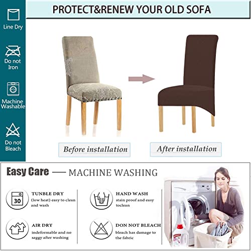 SHENGYIJING 1/2/4/6 PCS Diamond Lattice FStretch Waterproof XL Chair Covers for Dining Room, Spandex Large Dining Chair Slipcovers High Back Jacquard Dining Chair Covers (Brown,Set of 4) - Image 3