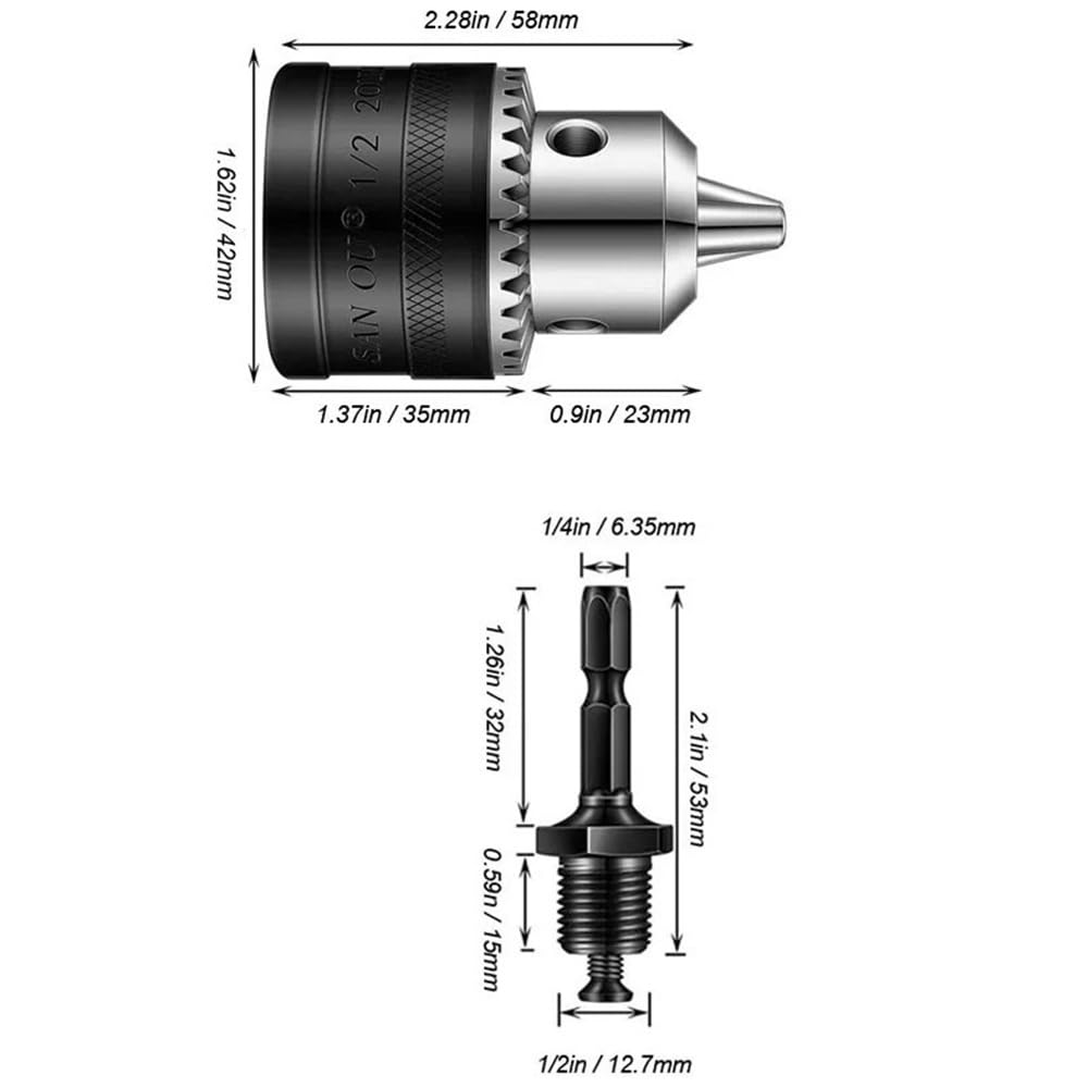 Korbowód sześciokątny 1/4" z adapterem uchwytu wiertarskiego z 3 szczękami do wkrętaka udarowego, narzędzie do szybkiej wymiany klucza, kompatybilność 1,5-13 mm