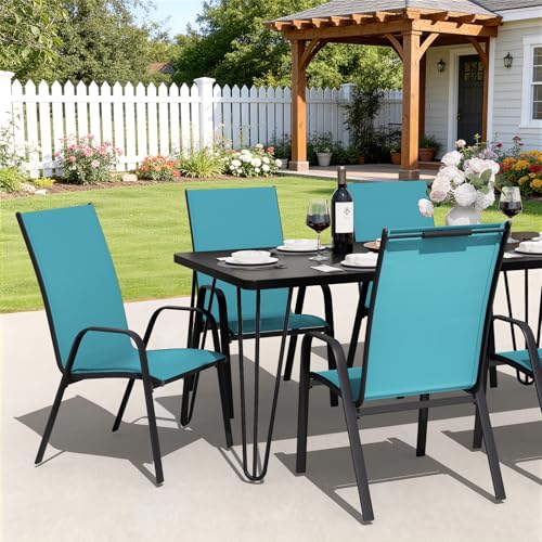 Image of JEAREY Patio Dining Chairs Set of 4, Stackable Outdoor Chairs, Peacock Blue