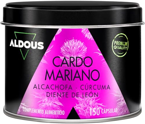 Cardo Mariano con CÚRCUMA, Alcachofa, Diente de León y Desmodium - TRIPLE ACCIÓN - 150 Cápsulas Detox - Máxima dosis Depurativa con 80% de Silimarina - Detox Higado, Mejora digestión - ALDOUS