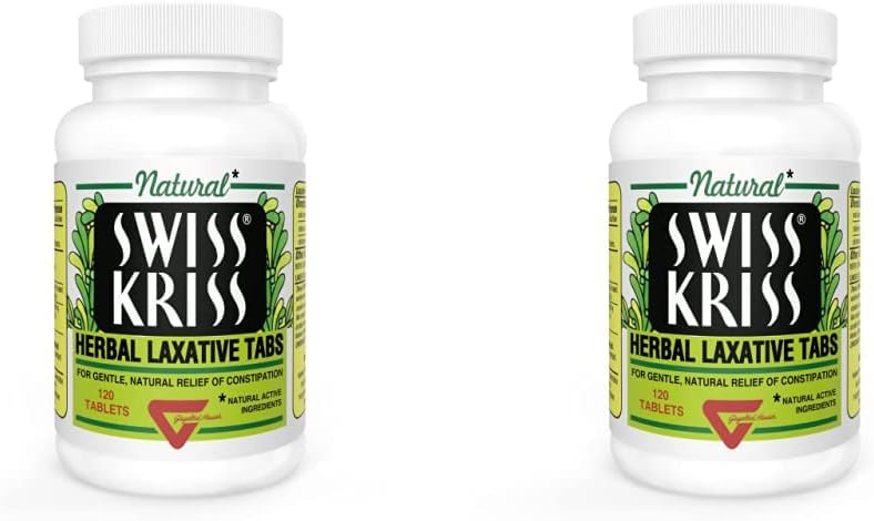 Swiss Kriss Herbal Laxative Tablets, Gentle & Natural Laxatives for Constipation Relief for Adults & Children Over Age 6, Works in 6-12 Hours, Senna Laxative, 120 Tablets Total (Pack of 2) : Health & Household