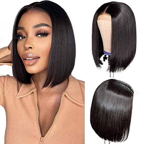 Human Hair Lace Front Wigs,Bob Lace Front Wigs Human Hair,13x4 Lace Frontal Wigs Human Hair,1b Brazilian Straight Human Hair Wigs,Transparent Lace Frontal Wig For Black Women 150% Density 16inch