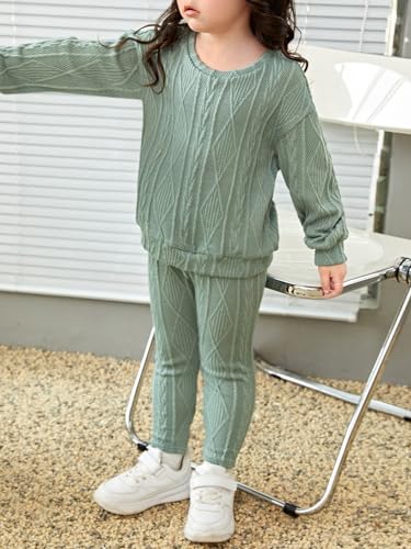 Image of Floerns Girl's 2 Piece Outfit Solid Long Sleeve Sweatshirt with Leggings Set