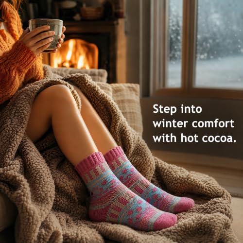 Image of Winter Women Socks 5 Pairs Vintage Wool Casual Thermal Crew Socks