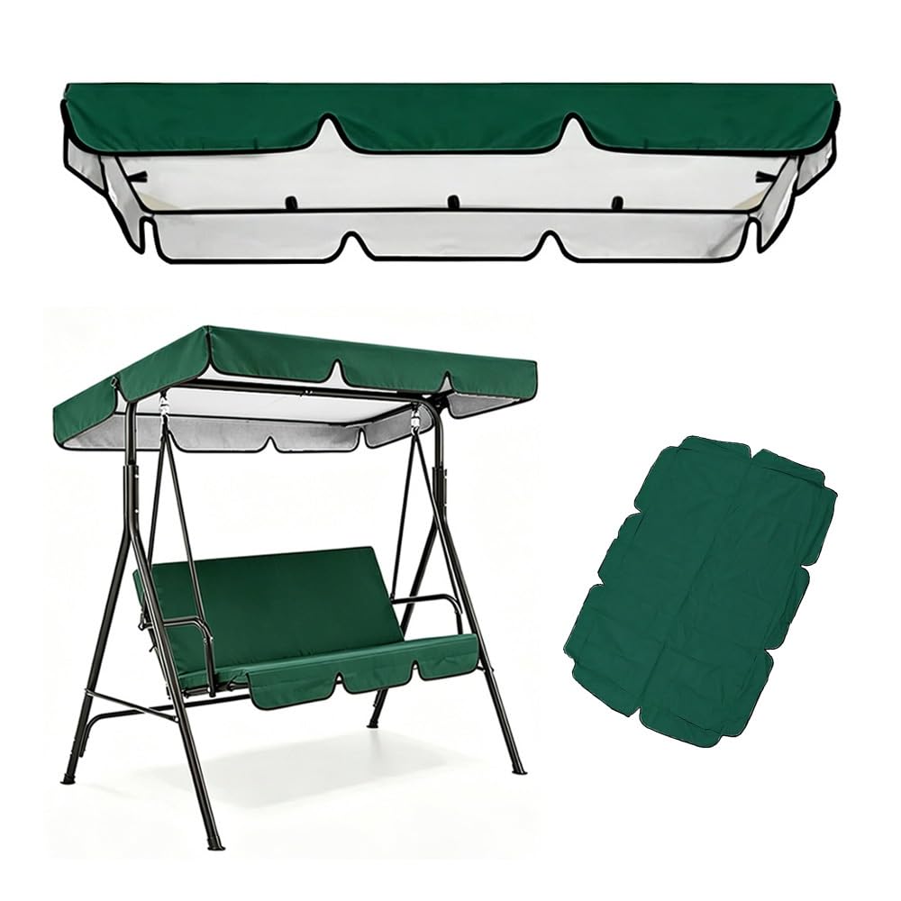 Baldacchino di Ricambio per Dondolo da Giardino 195x125cm Tettuccio Dondolo Impermeabile Copertura Solare per Altalena Hollywood Tessuto 210D Oxford(Green,98x73in-249x185cm)