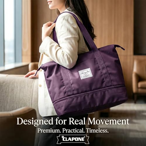 Image of CLAPONE 41 Litre Expandable Nylon Travel Bags for Women /Duffle Bags for Women Luggage /Foldable Vanity Travelling Handbags /Waterproof Hand Bag for Ladies Personal Items (Purple Duffle Bag)