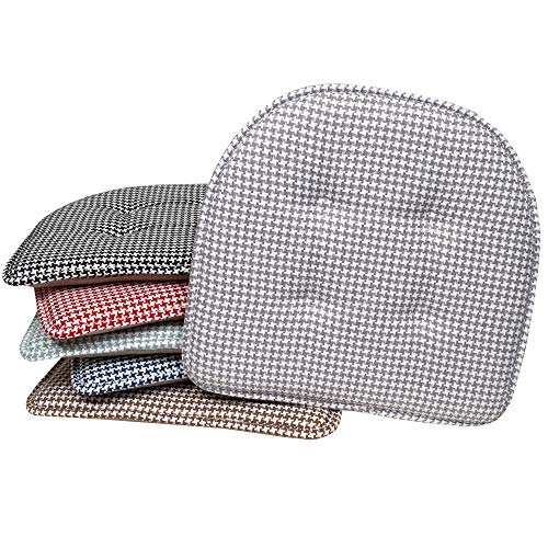 Sweet Home Collection Chair Cushion Memory Foam Pads Tufted Slip Non Skid Rubber Back U-Shaped 17" X 16" Seat Cover, 6 Pack, Houndsooth Pistachio #TOP5