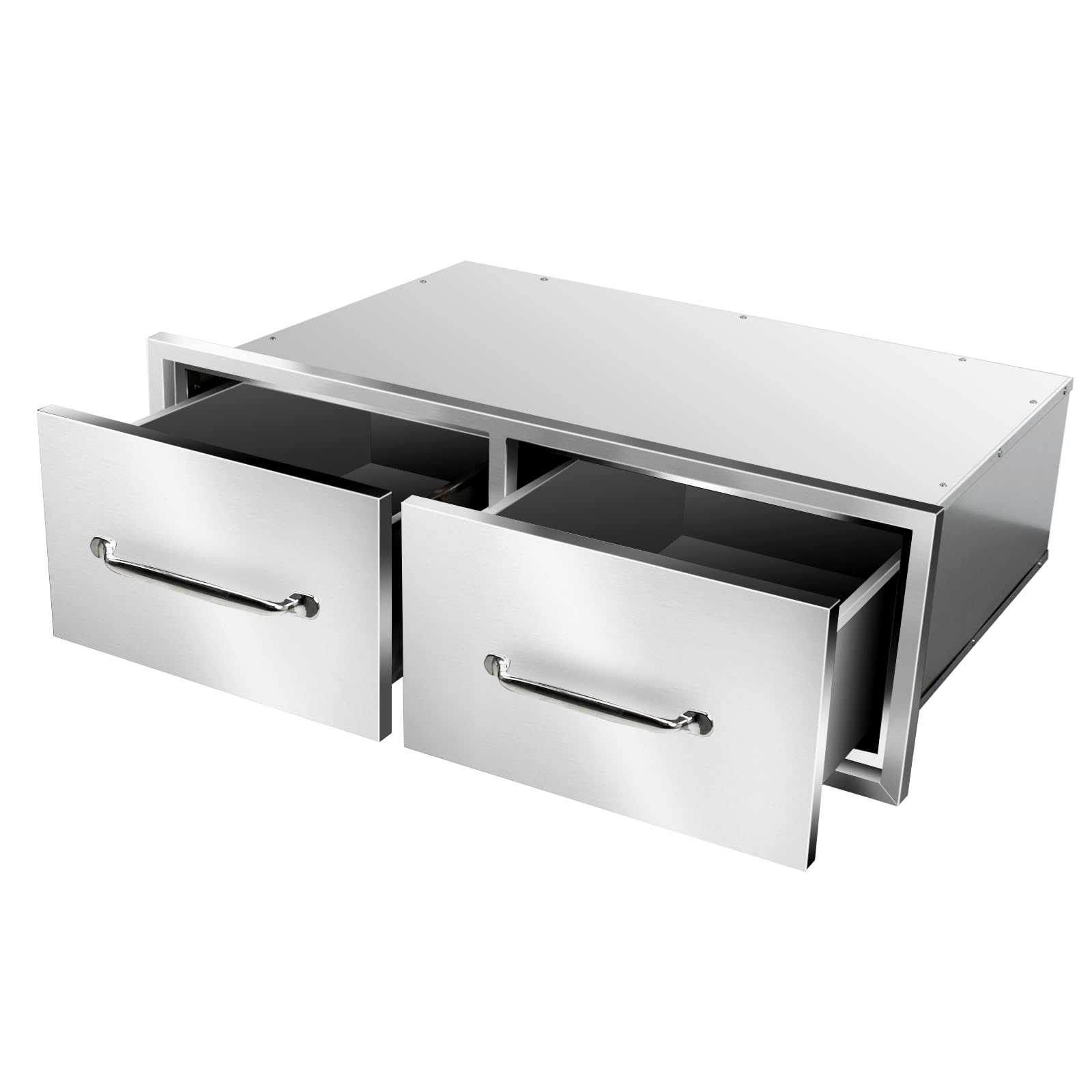 Outdoor Kitchen Drawers 30" W x 10" H x 20" D Flush Mount Horizontal Double Drawers with Chrome Handle,Stainless Steel Built-in BBQ Drawer for Outdoor Kitchen Island, Patio Grill Station