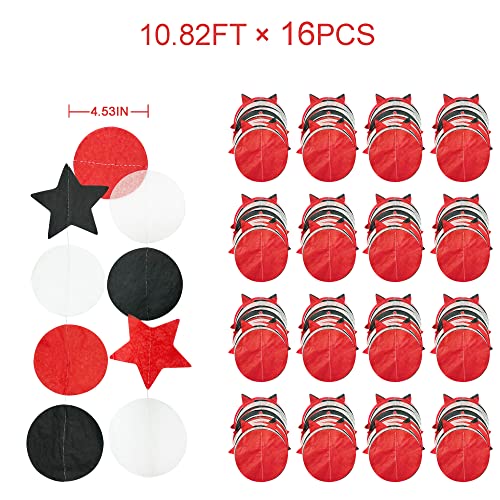 Image of 173 Ft Red Black and White Party Decorations Big Star Circle Dots Backdrop Streamer Garland for Graduation Birthday Engagement Wedding Bachelorette Casino Poker Pirate Theme Party Supplies