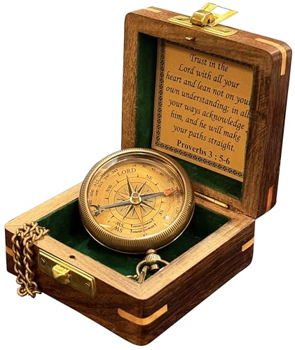 Brújula con grabado 'Confía en el Señor con todo tu corazón - Proverbios 3:5-6' con caja de madera, regalo religioso para graduación para hombres, mujeres, niñas y niños miniatura 4